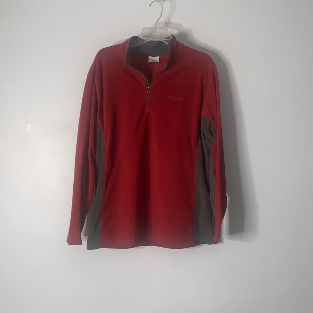 Columbia Mens Pine Ridge Half zip red and gray fleece jacket/pullover size large